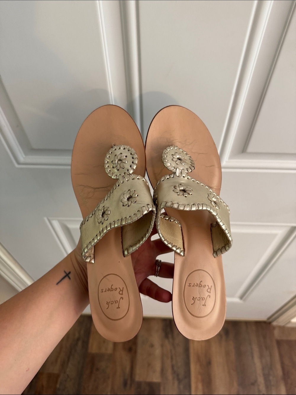 Jack Rogers Metallic Champagne Navajo Thong Sandals